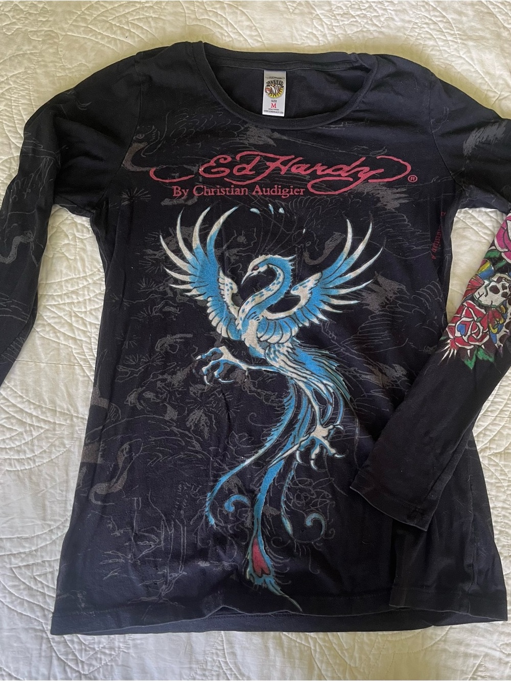 Ed Hardy by Christian Audigier Long Sleeve Tee. Size Medium. Black